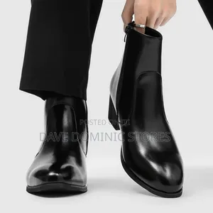 Heeled Leather Ankle Boot in Black