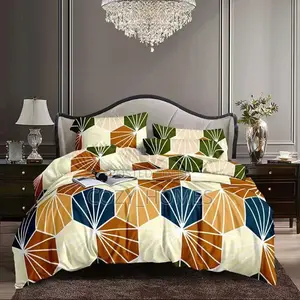 Multicolor Geometric Bedding With Bedsheet, Duvet and Pillowcases(6x6)