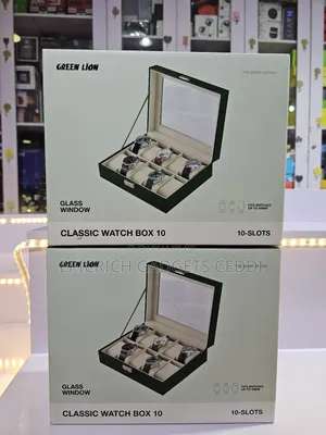 Green Lion Classic Watch Box 10 Slots Glass Window Pu Leather Storage