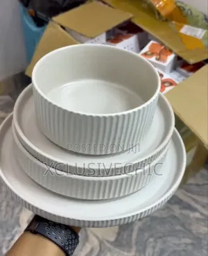 16pcs Ribbed Texture Ceramic Breakable Dinner Set - Different Colours