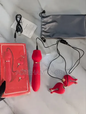 2in1 Nipple Clamp Clit Wand Rose Vibrator