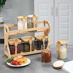 7pcs Spice Storage Airtight Jar With Spoon and Bamboo Lid