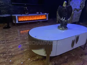 White and Golden Big Tv Stand and Table Set