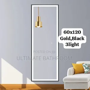 60x120cm Black Frame Bathroom Mirror With 3lights