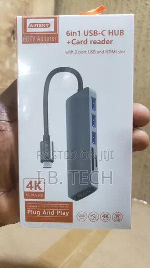 Airsky 6 in 1 Usb-C Hub + Card Reader With 3port Usb and Hdmi Slot 