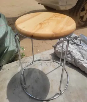 Ound Wooden Top Metal Frame Stool.
