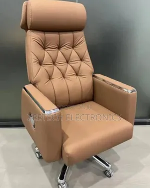 High-Back Brown Leather Executive Office Chair.