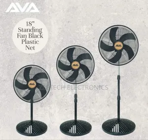 Ava 18" Standing Fan in Black Plastic.