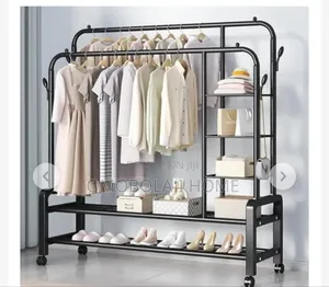 88 Kg Double Pole Hanger Heavy Duty Metal Cloth Rack With Tyre