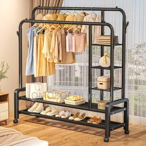 88 Kg Double Pole Hanger Heavy Duty Metal Cloth Rack With Tyre