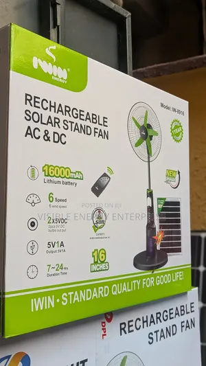 Iwin Rechargeable Solar Stand Fan (Model: Iw-8916).