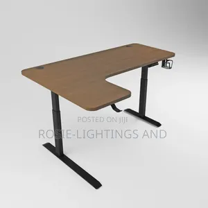 L Shaped Walnut Veneer Adjustable Electric Desk ( 1.4 Metre)