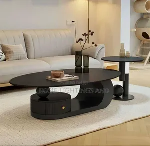 Contemporary Oval Stone Marble Center Table Side Stool( Full Black)