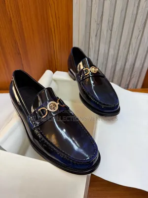 Versace Medusa '95 Leather Loafers in Glossy Midnight Blue.
