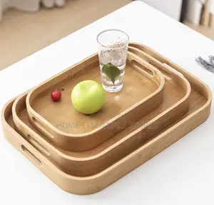 Bamboo Serving Trays Set - 3 Pieces Food Serving Tray