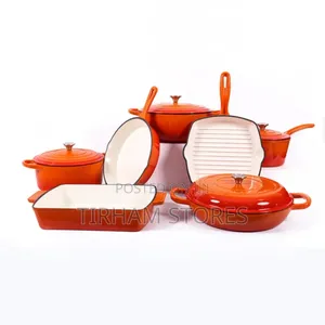 Enamel Cast Iron Pots Set of 7