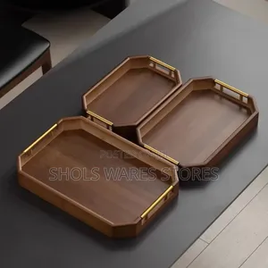 Quality 3in1 Bamboo Wood Tray Set With a Metal Gold Handle