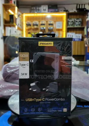 Pisen 34w Type-C Fast Charger With Usb Port