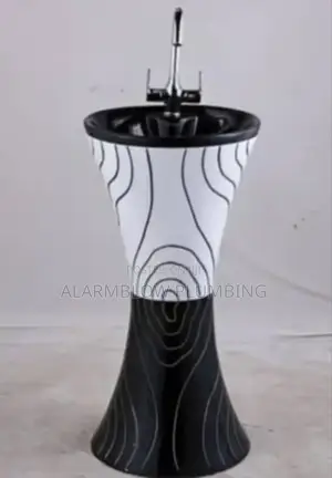 White and Black Ceramic One-Piece Standing Wash Basin