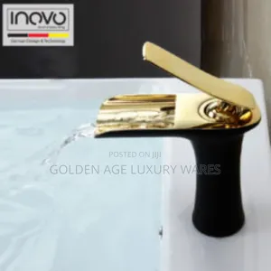 Black and Gold Brass Waterfall Basin Mixer