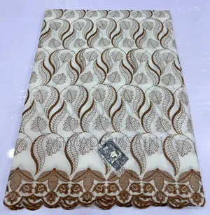 Premium Embroidered Lace Fabric With Leaf Motif