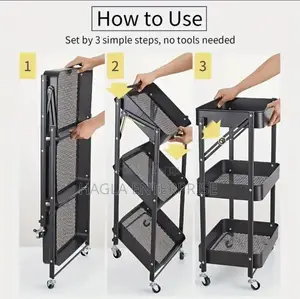 3 Tier Foldable Storage Rack With Wheels