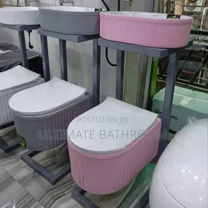 Pink And White Conceal Watercloset With Counter Top Basin
