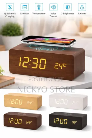  Wooden Led Digital Clock With Wireless Charging