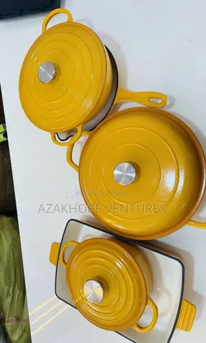 5-in-1 Cast Iron Cookware Set (Yellow Enamel Finish)