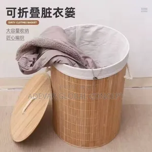 Bamboo Round Laundry Bag Clothes Storage Rack