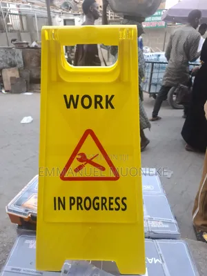 Work In Progress Safety Sign", "Work In Progress Floor Sign