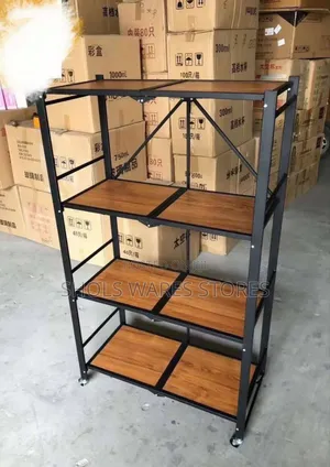 4-Layer Foldable Wood Top Shelf-Cabinet