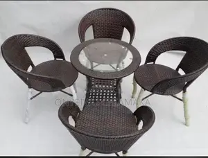 Outdoor Wicker Chair Set With Glass Table