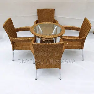 Outdoor Wicker Chair Set With Glass Table