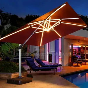 Solar Led Lighted Sun Shade Outdoor Umebrella -Wine Red