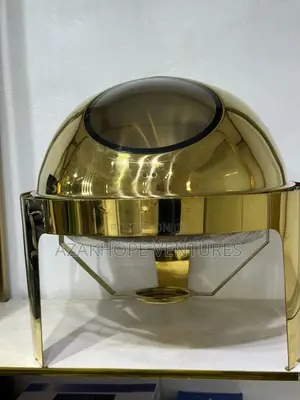 Gold-Finished Round Roll-Top Chafing Dish With Viewing Window