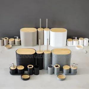 8pcs Bathroom Toilet Set - Brush, Soap Holder, Dispenser, Bin Etc