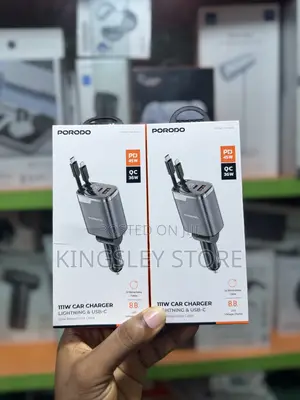 Porodo 111w Car Charger With Lightning & Type-c Retractable Cables