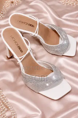 Fashion Nova White Rhinestone Heels – Size 10 (Uk)