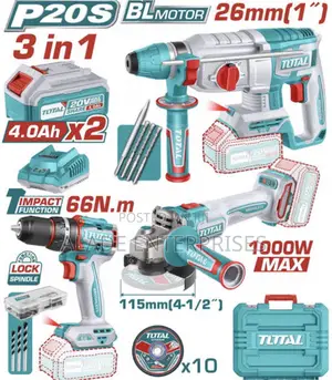 Total Brushless 3-piece Kit – Impact Drill,Angle Grinder,Rotary Hammer