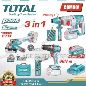 Total 3in1 Cordless Kit - Grinder, Hammer Drill, 66nm Drill