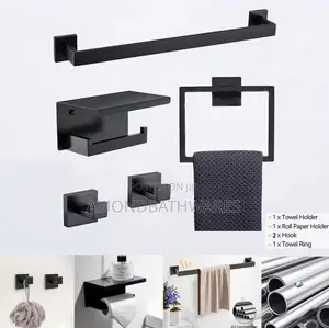 5 in 1 Matt Black Bathroom Accessories