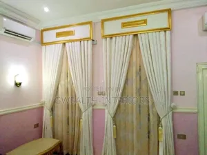 White Turkish Curtains With Gold Design