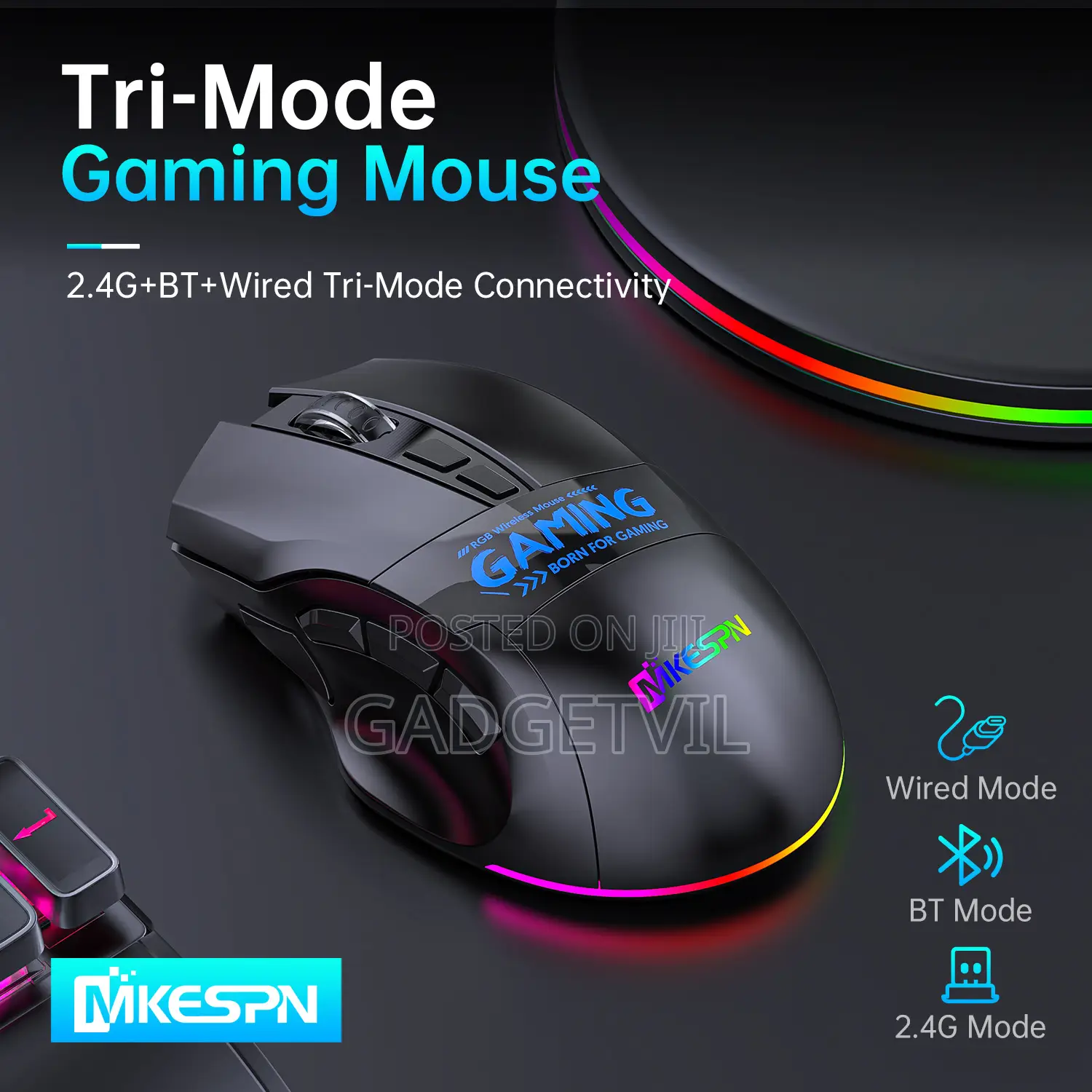 12800dpi 3-mode 9-button Macro Definition Ergonomic Wireless Mouse