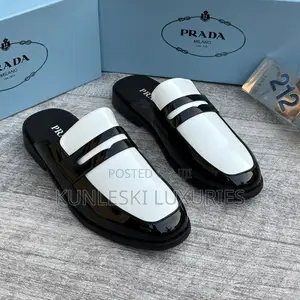 Original Prada Patent Black & White Casual Half Shoe