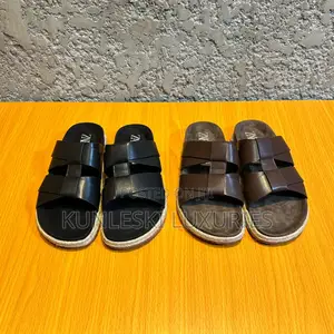 Original Zara Double Strap Leather Slippers