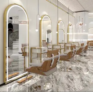 Hair Salon Mirror With Gold Frame Led