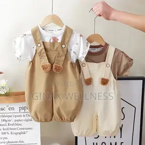 2-Piece Baby Outfit Set With Short Sleeve Top and Suspender Romper