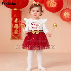 2-Piece "Happy New Year" Outfit Set for Baby Girls With Long-Sleeve