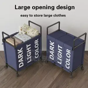 3 Compartment Rolling Laundry Basket With Lid, Mobile Dirty Clothes